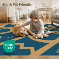 thumbnail image 4 of ODIKA 6'x9' Navy Blue Ochre Abstract Geometric Washable Area Rug Modern Artistic Stepped Forms Curved Lines Diamond Dots Minimalist Graphic Non-Slip, Easy Care, for Family Room, Living Mater Bedroom, 4 of 7