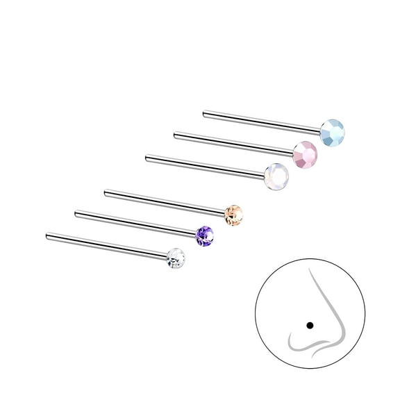 6 Pack 925 Sterling Silver Nose Studs Set