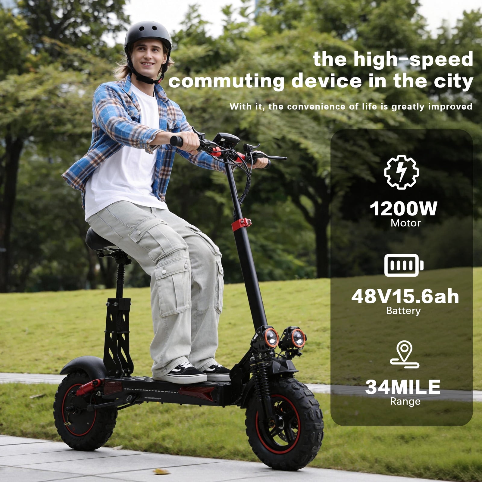 Electric Scooter with Seat, 34 Miles Long Range, Top Speed 31 MPH