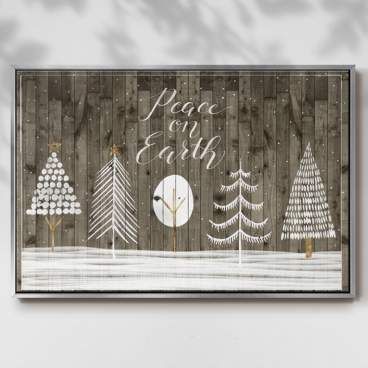 Wooded White Christmas Collection A - Framed Gallery Wrapped Holiday Canvas - 25 x 37 - Silver Frame