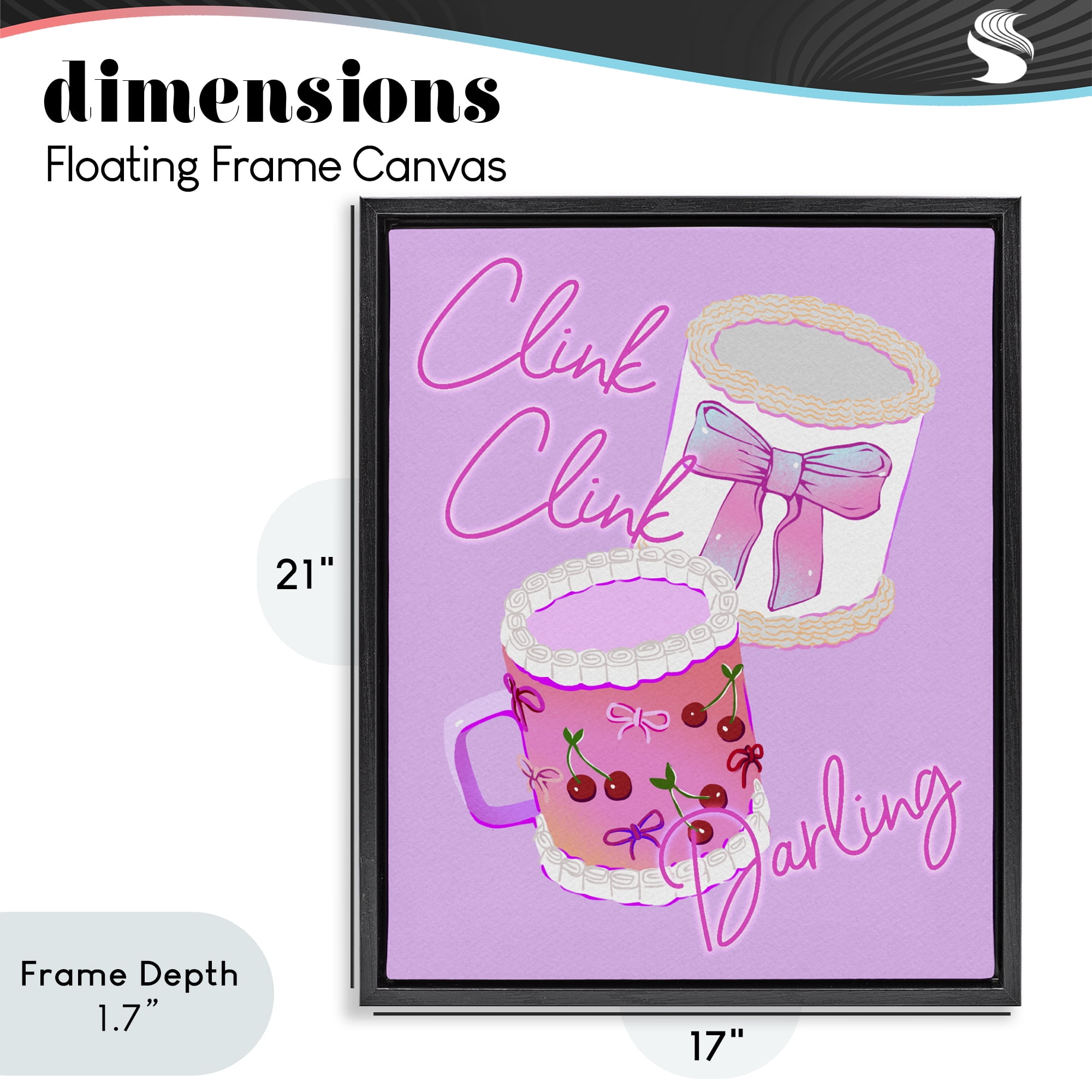 Stupell Industries Clink Darling Cherry Mug Black Framed Floater Canvas Wall Art, design by Ziwei Li