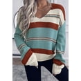 thumbnail image 4 of Multicolor Striped Pattern V Neck Sweater, Blue, X-Large, 4 of 5