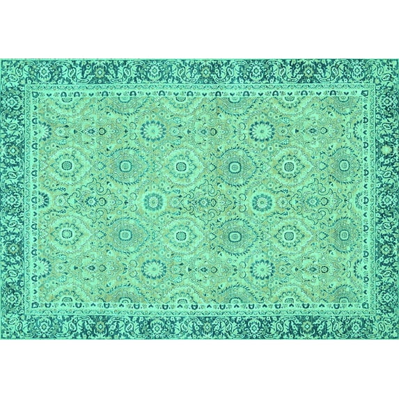 Ahgly Company Machine Washable Indoor Rectangle Oriental Turquoise Blue Traditional Area Rugs, 3' x 5'