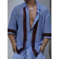 thumbnail image 6 of MIPREWUY Men Knit Button Down Shirts Casual Short Sleeve Lapel Collar Striped Contrast Color Loose Shirts Sweaters, 6 of 8
