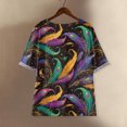 thumbnail image 4 of Mardi Gras Shirts Womens Feathers Print Sequins Short Sleeve Graphic Tee Mask Print Crew Neck Gold Blouse Blue S, 4 of 4