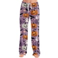 thumbnail image 4 of Halloween Lounge Pants for Women Pumpkin Print Stretch Comfy Elastic Waist Sleep Pants, 4 of 6