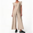 thumbnail image 2 of Mono sin mangas para mujer con pantalones anchos y mangas con volantes - Mezcla de lino, vestido para el trabajo, negocios, bailes y cócteles, 2 of 5