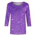thumbnail image 4 of Plus Size 3/4 Length Sleeve Tshirts for Women Summer Glitter Tops Trendy Crewneck Sequins Tunic Tee, 4 of 5