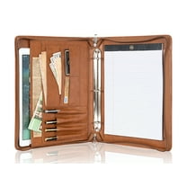 AZXCG Portfolio A4 Binder,3 Rings Padfolio with Clipboard, Vegan Leather Padfolios, Zippered Business Folder, Brown, Gift for Men