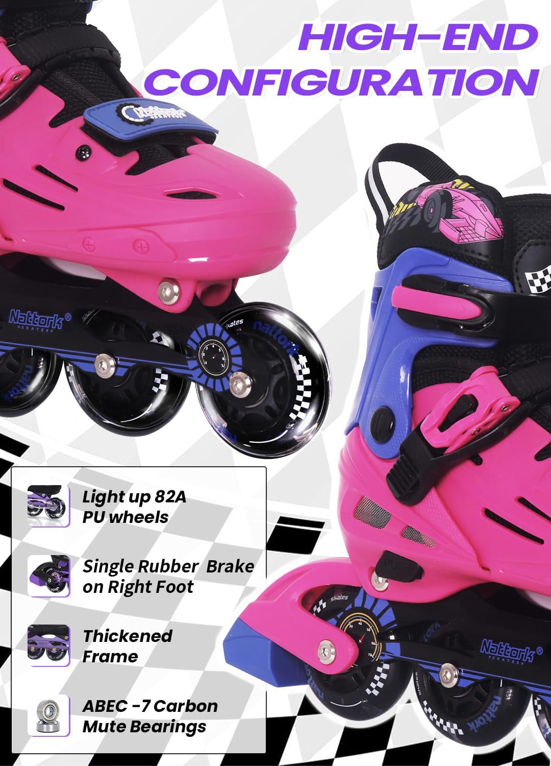 MammyGol Inline Skates for Boys and Girls Youth, 4 Size Adjustable Roller Skates with PU Flashing Whees Inline Skates High Performance for Kids Age 4-8 Rose Blue