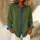 thumbnail image 2 of Camisas de retales de mezclilla for mujer, camisa con botones de solapa, blusa informal de negocios de manga larga con bloques de color sueltos, 2 of 6