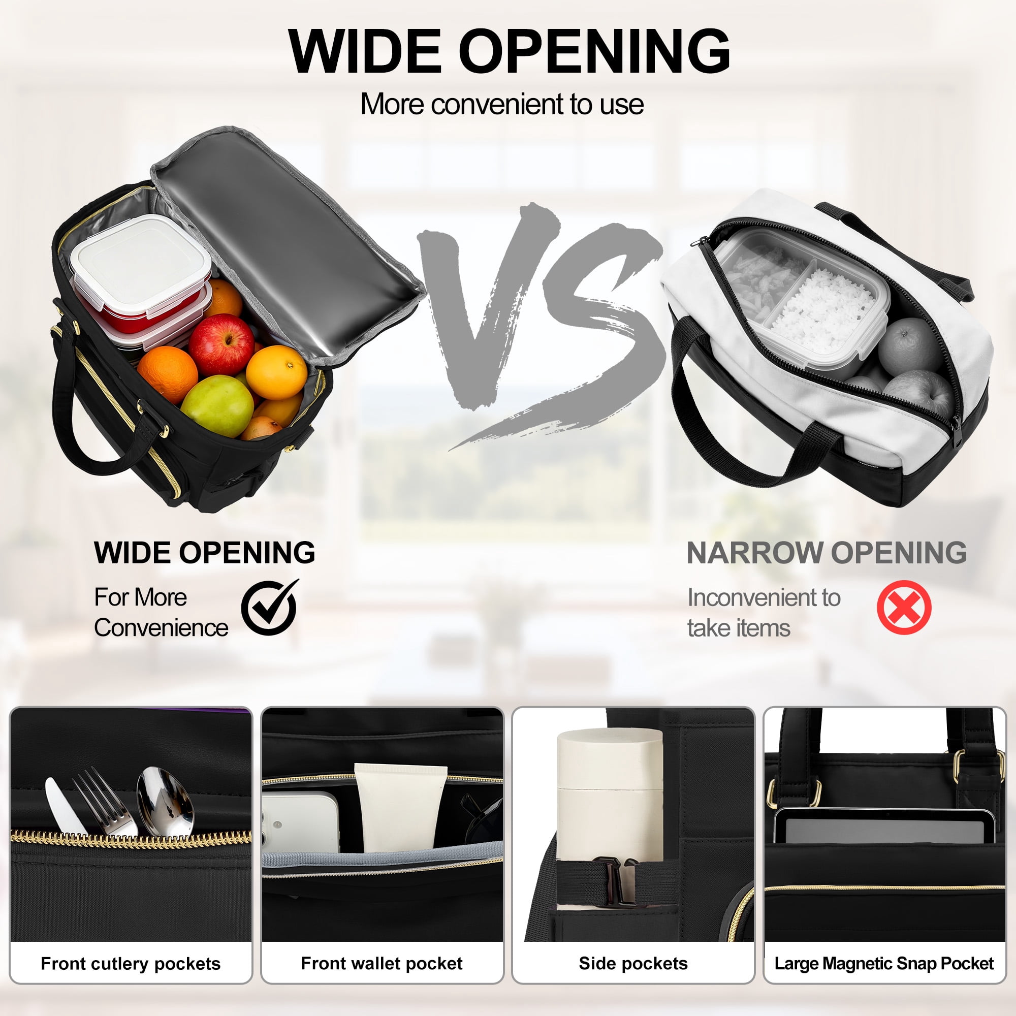 Gynky Insulated Lunch Bag Box Women, Wide Opening Adult Lunch Box Women, Large Leakproof Cooler Bag, Lunch Teacher Tote Bag for Work Picnic Beach Family College