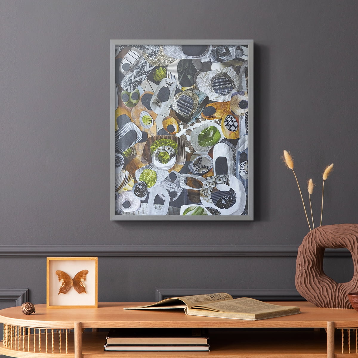 Big Sur Stones and Kelp Framed Print in Gray Solid Wood Framed Print No Nail Hanging