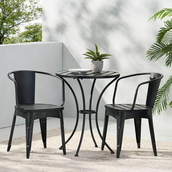 Rodriguez 3 Piece Outdoor Iron Bistro Set, Black