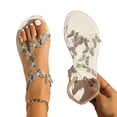 thumbnail image 4 of Caywon Womens Round Toe Butterfly Rhinestone Elastic Back Flat Sandals, Casual Summer Open Toe Footwear, Comfortable Slip On Beach Shoes, Sandalias Con Mariposas Y Piedras Para Mujer, 4 of 9