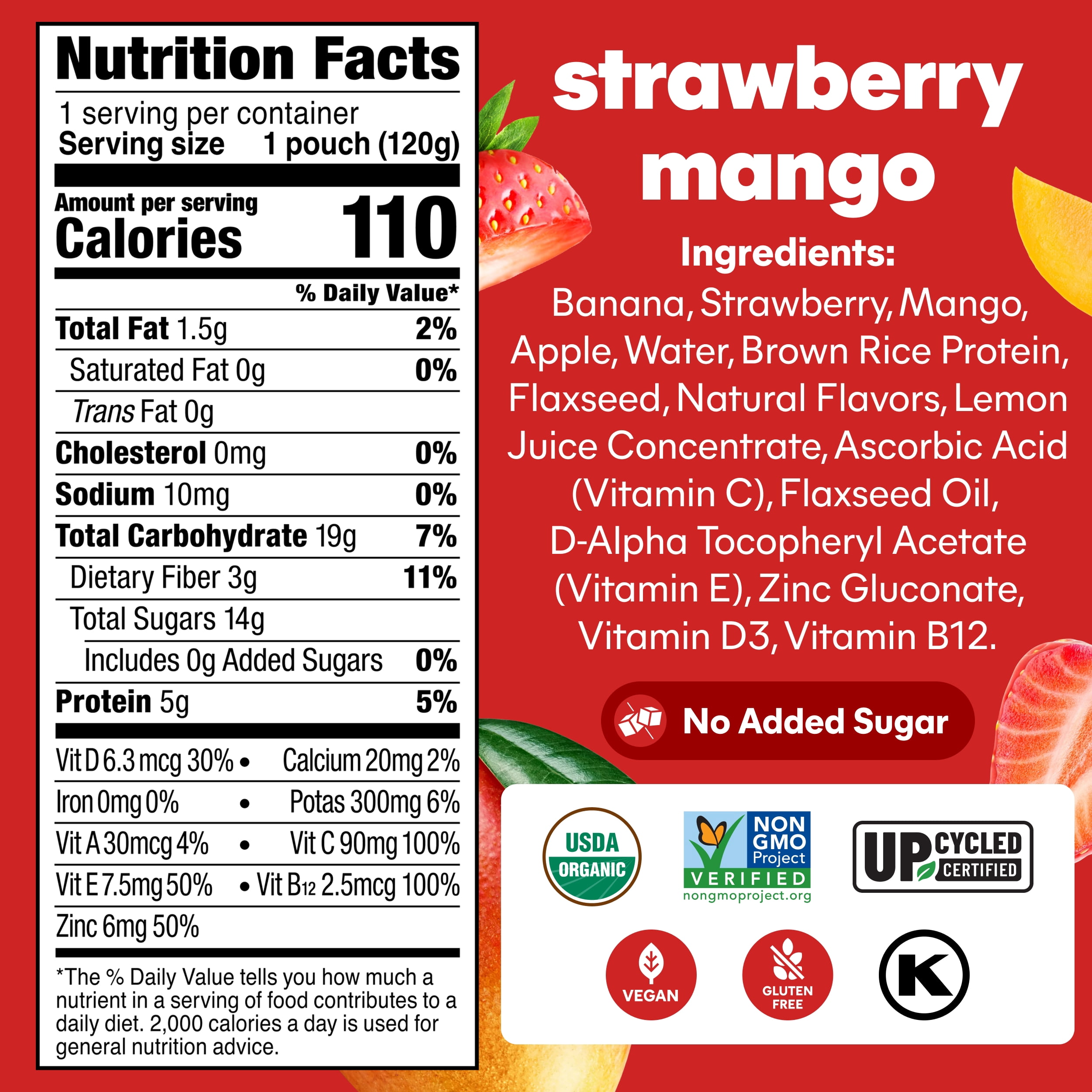 (3 pack) Noka Organic Superfood Smoothie Pouches, Plant Protein, Strawberry Mango, 4.22oz, 4 Pack