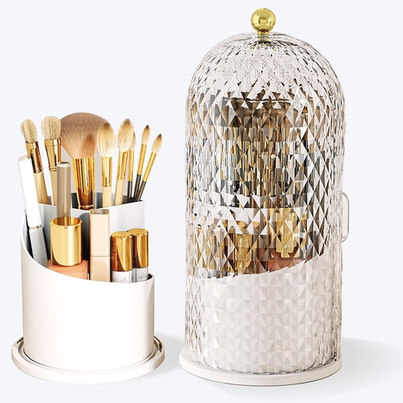 Soporte para brochas de maquillaje JIANGLAI 360, giratorio con tapa, blanco