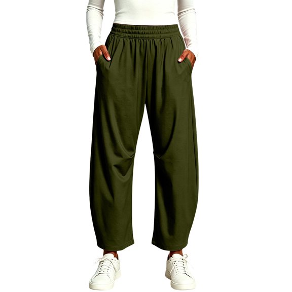 Qulqfy Cargo Hiking Pants for Women Plus Size Quick Dry Elastic Waist Lightweight Travel with Pockets Army Green Sweatpants Women