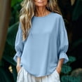 thumbnail image 2 of Rvasteizo Womens Summer 3/4 Sleeve Round Neck Blouses Shirts Solid Color Cuffs Loose Casual Pullover Top, 2 of 5