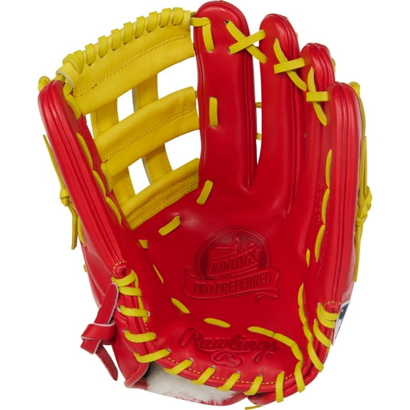 Rawlings Pro Preferred Outfield Glove | 303 Pattern | 12.75-Inch | RHT | Scarlet/Yellow