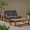 thumbnail image 2 of Youssef Outdoor Acacia Wood Loveseat Set with Coffee Table, Teak and Dark Gray, 2 of 11