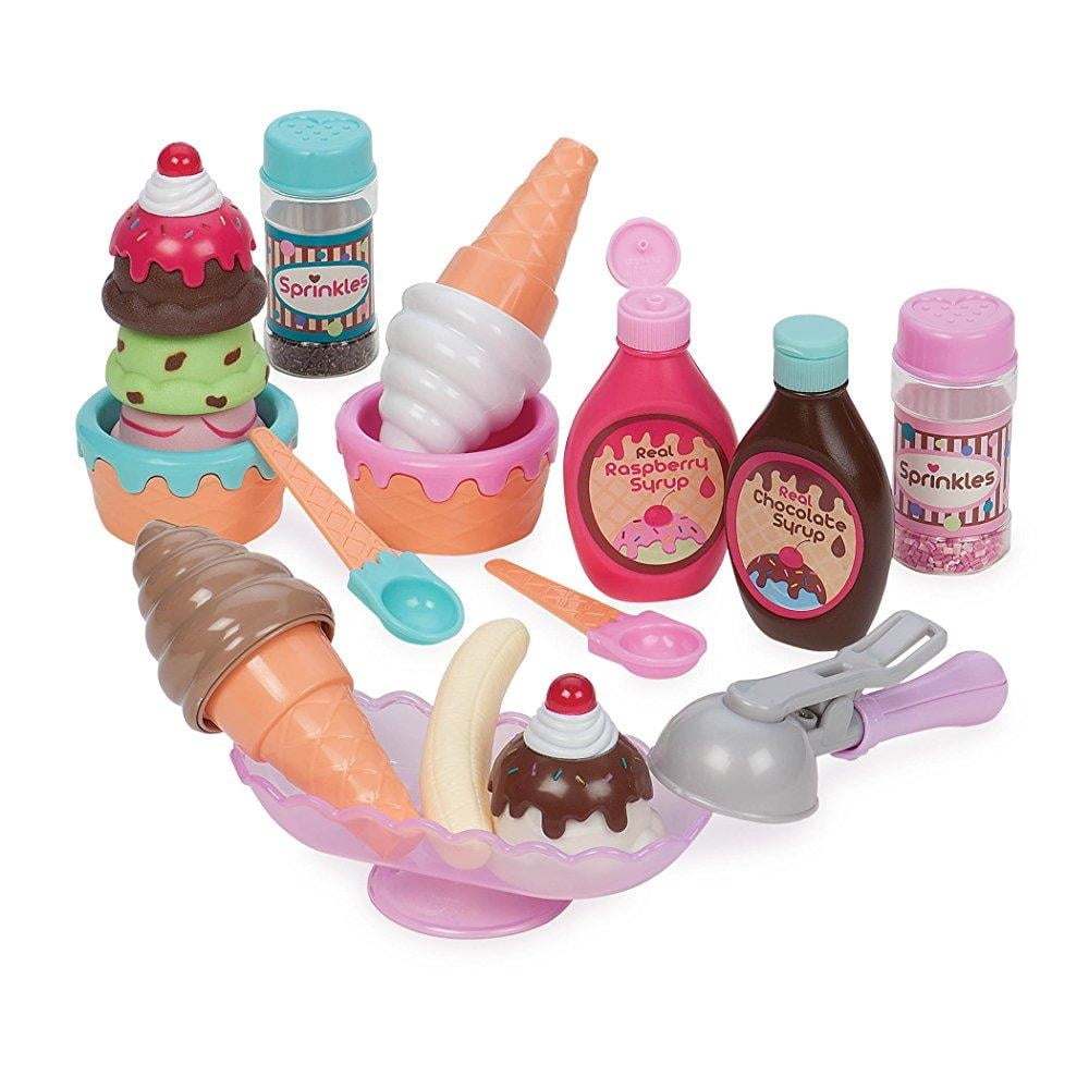 21 pieces Sweet Treats Ice Cream Parlour Playset Pretend Play Toy Frozen Dessert 