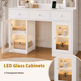 thumbnail image 5 of Zimtown Makeup Vanity with 3 Colors Light Mirror, Glass Top Vanity Desk with Two Glass-Door Storage Cabinets & Charging Station, White, 5 of 9