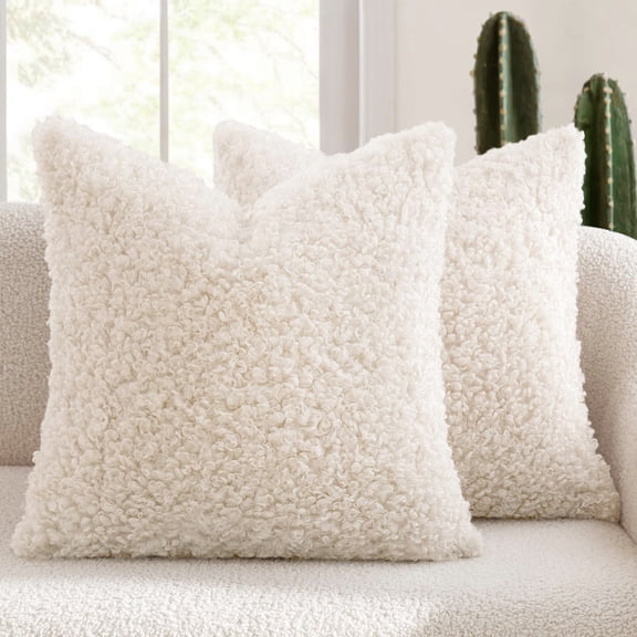 Faux Fur Throw Pillow Covers 18x18 Inch Set of 2,for Boho Home Decor Sofa Living Room Couch Bed,White