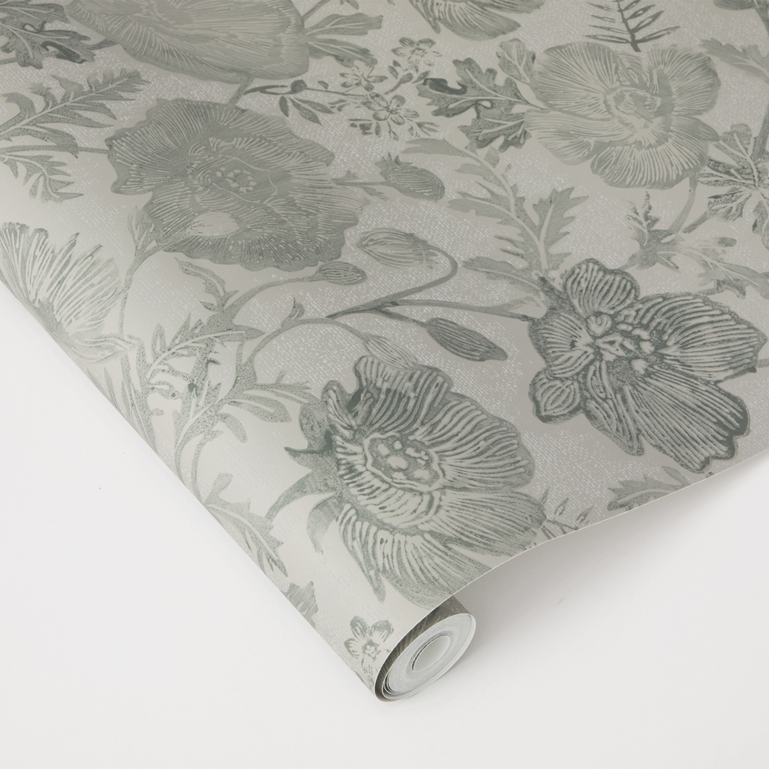 Tempaper x Pure Salt Textured Moss Green Poppies Removable Peel and Stick Floral Wallpaper, 20.5 in X 16.5 ft