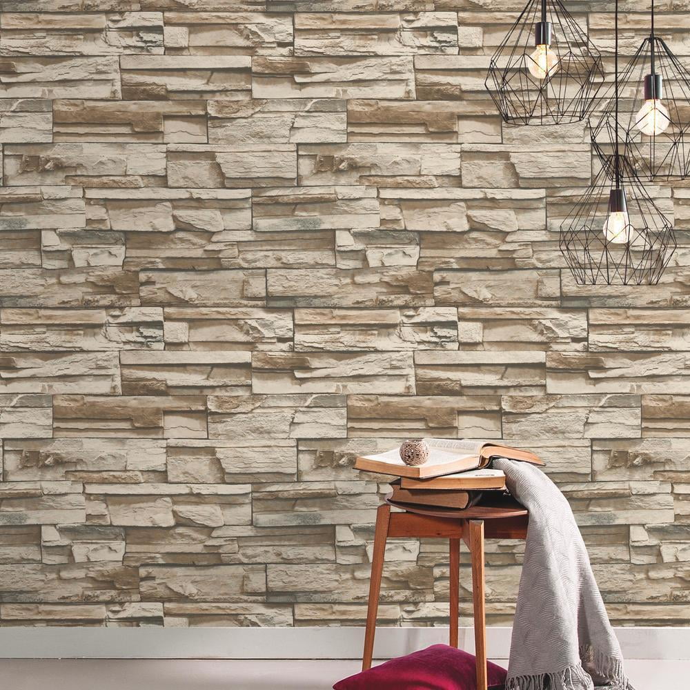 Stacked Stone Peel and Stick Wallpaper