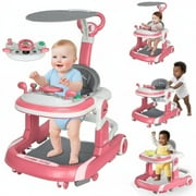 JUANYU Baby Walker with Wheels Foldable Activity Center with Mute Wheels Adjustable Heights Anti-Fall Push Walkers for Boys Girls, Red