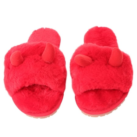 

1Pair Christmas Antlers Design Slippers Adorable Plush Winter Slippers