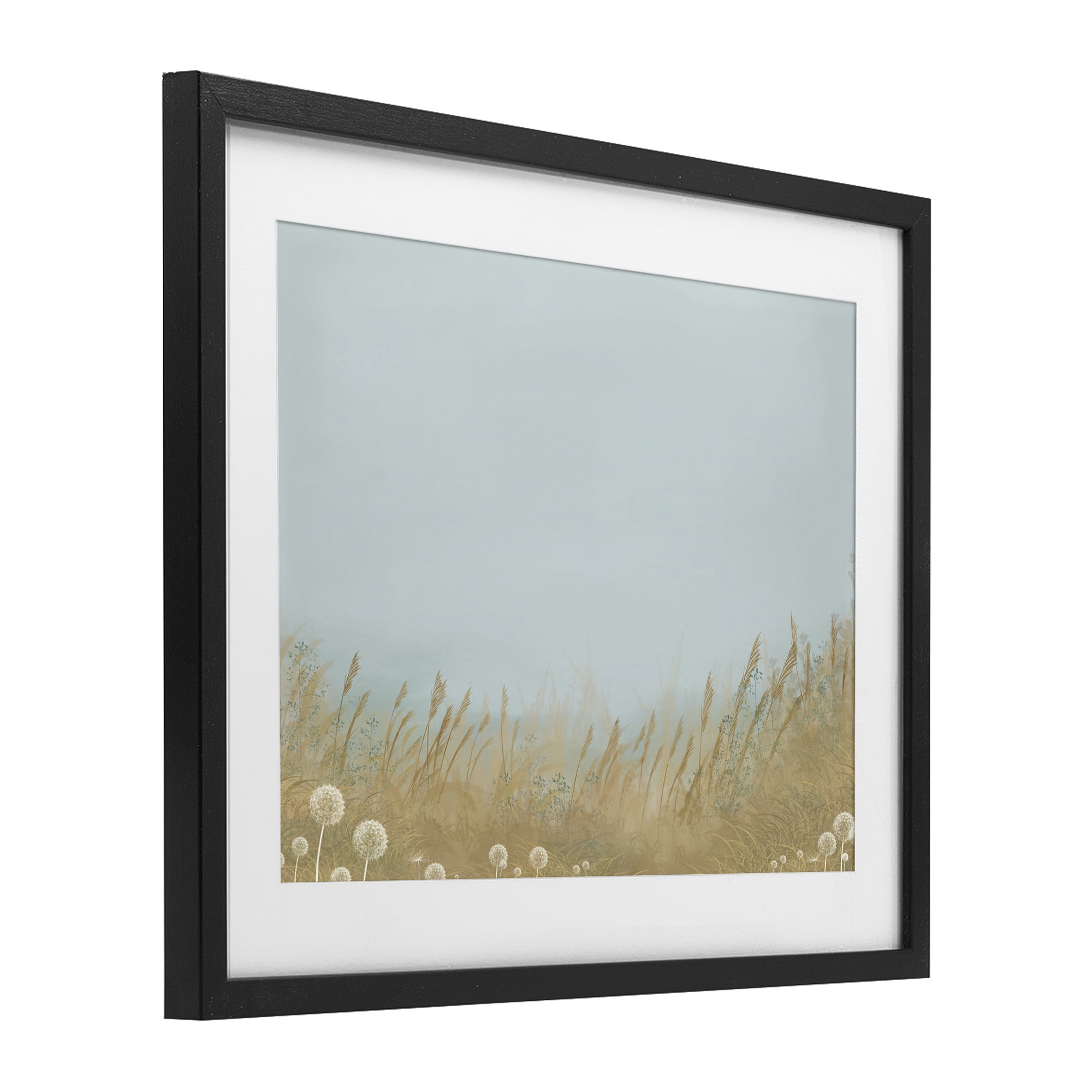 Misty Meadows Blowing in Wind Black Framed Print Under Glass, design by Renel Peters