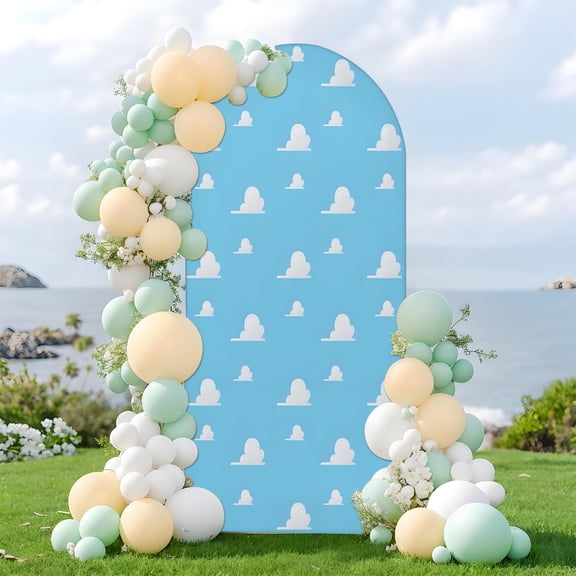 Arch Backdrop Cover (3.9FT & 1.6FT), Stretchy Cartoon White Cloud Arch Stand Cover, Wedding Birthday Baby Shower Party Decorations Backdrop