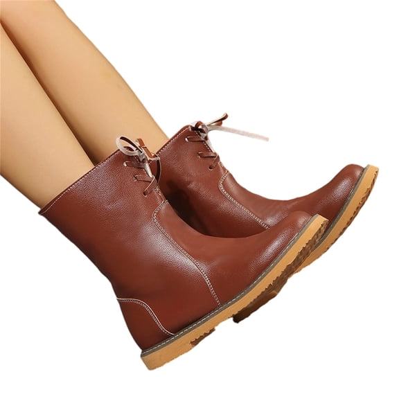Willtoo Sports Shoes for Women Round Toe Lace‑up Ankle Boots, Thick‑Sole Fall Winter Casual Short Boots Non‑Slip Fashion Walking Footwear