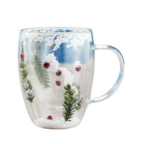 Christmas Coffee Mugs with Handle - Unique Double-Walled Coffee Cups-12 Oz Lightweight Borosilicate Glass Tea Cups for Latte, Cappuccino and Beverages