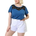 thumbnail image 5 of MODA NOVA Juniors Plus Size Casual Lace Color Block Short Sleeve Plain Top Dark Blue 2X, 5 of 6