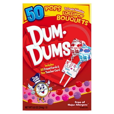 Dum Dums Original Valentine's Day Candy and Cards Lollipop Bouquets, Assorted Flavors, 8.6 oz, 50 Piece Box