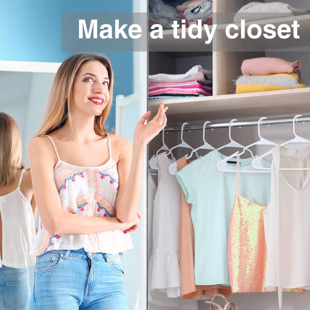 cozymood Plastic Hangers 60 Pack, Plastic Clothes Hangers Space Saving for Closet, Laundry Hangers for Adult Coat, Suit, White