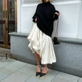 thumbnail image 4 of Women'S Bubble Satin Maxi Skirt Low Waist Ruffle Pleated A Line Puffy Summer Flowy Balloon Skirt Beige XS, 4 of 10