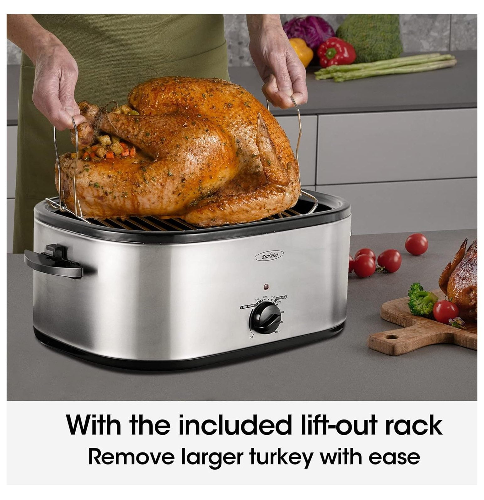 Roaster Oven 26 Quart Electric, Turkey Roaster with Lid Glass Window Design,Large Stainless Steel Turkey Roaster Oven