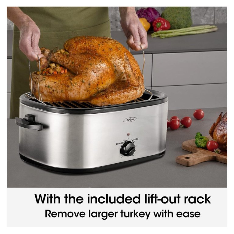 Roaster Oven, 26 Quart Electric Roaster Oven with Glass Lid, Turkey Roaster  Oven Buffet with Self-Basting Lid, Removable Pan, Cool-Touch Handles,  Silver in 2023