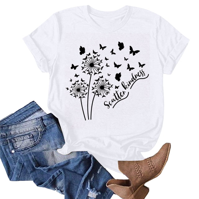Blouses pour Femmes, Mode Féminine Imprimé Manches Courtes Blouse Drôle Col Rond T-Shirt Tops