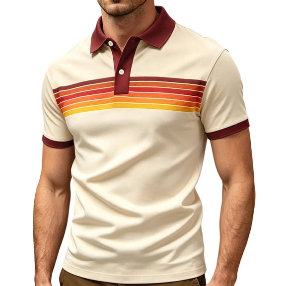 Polo Shirts for Men Vintage Striped Collared Athletic Henley Golf Shirts Classic Loose Casual Tops Soft Work Blouse Khaki1 XXXXXL
