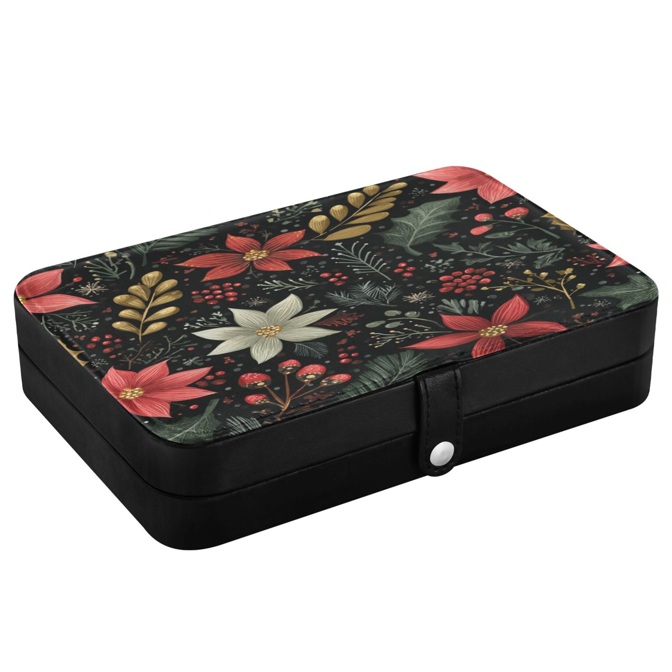 Leather Jewelry Box Rectangular 8.27x5.5x1.78In Travel Jewelry Storage Earrings Necklace Bracelet Watch Brooch Storage Beautiful Christmas Flowers