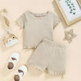 thumbnail image 3 of GYRATEDREAM Toddler Baby Girl Summer Clothes Ruffle Ribbed Knit Short Sleeves T-Shirt Tops + Shorts Cute Outfits Set 6 Months-4 Years, 3 of 3