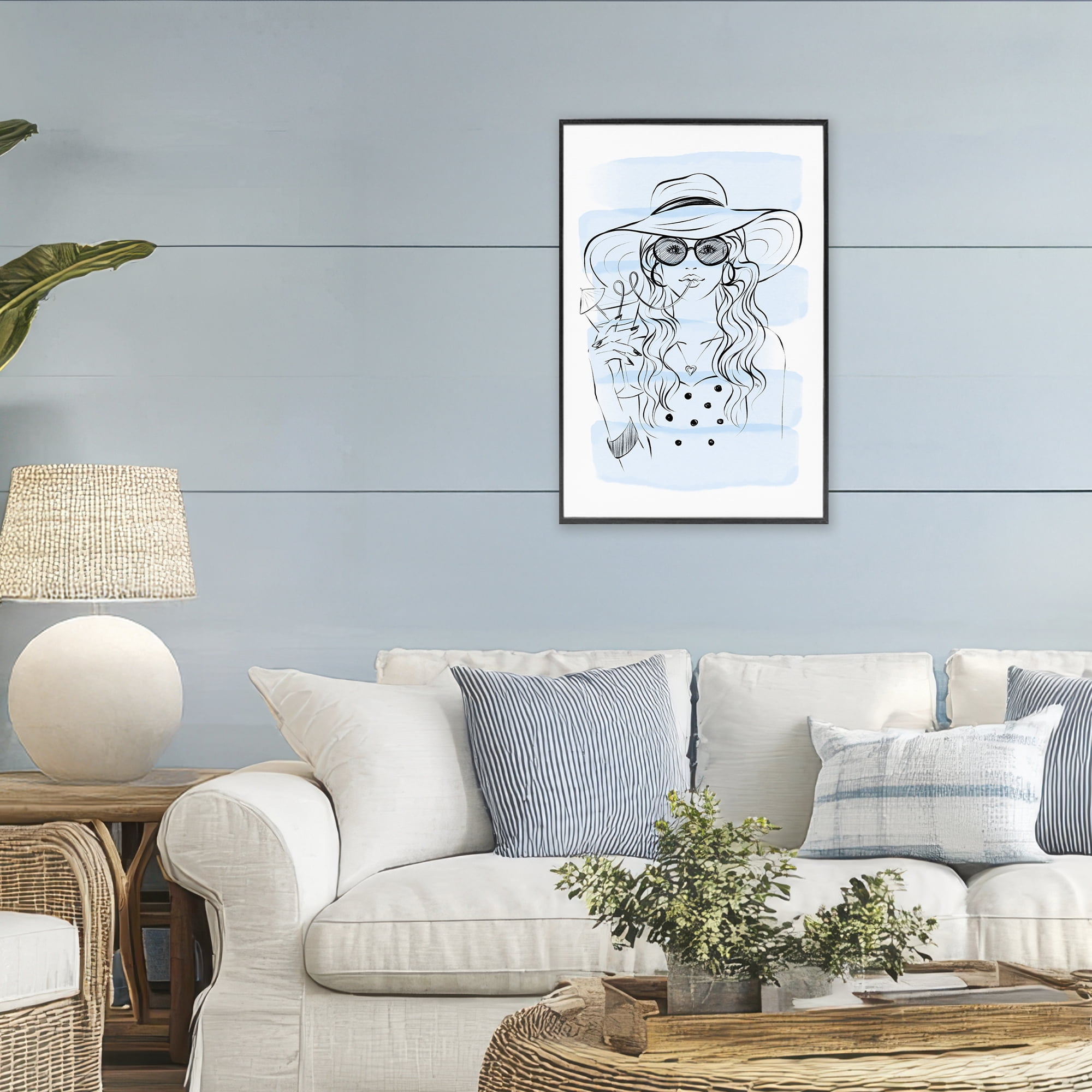Stupell Industries Sipping Drink Girl in Sun Hat Black Framed Giclee Art, design by Martina Pavlova