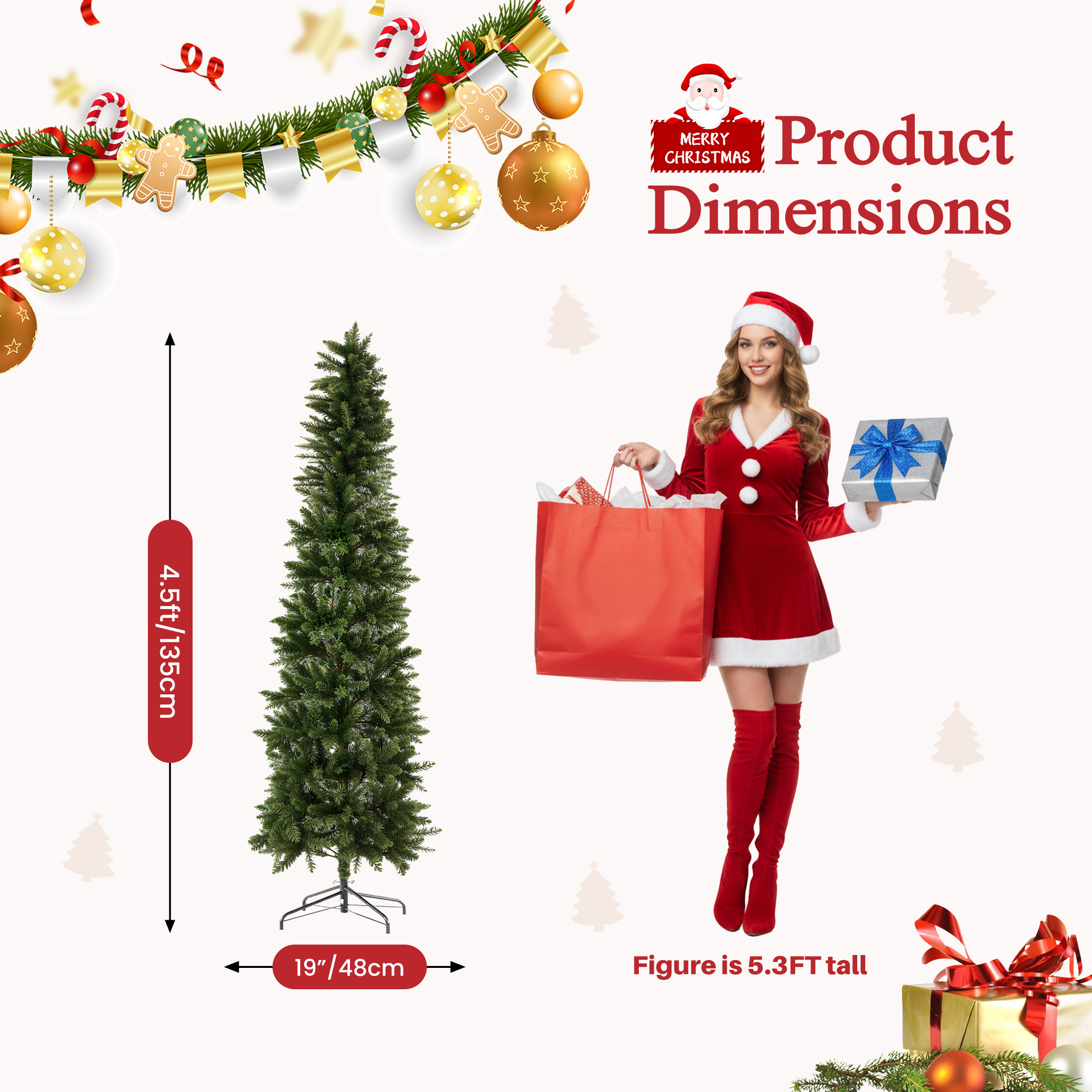 edx 4.5' Pre-Lit Pencil Christmas Tree 120 LED Green photo 5
