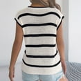 thumbnail image 6 of XUNKUSGA Womens Tops Casual Loose Short Sleeve Sweaters for Women Lightweight Knit Crew Neck Pullover Sweater Tops Trendy Striking Color Block Edge Stripe Going Out Tops S-XL Beige, 6 of 8