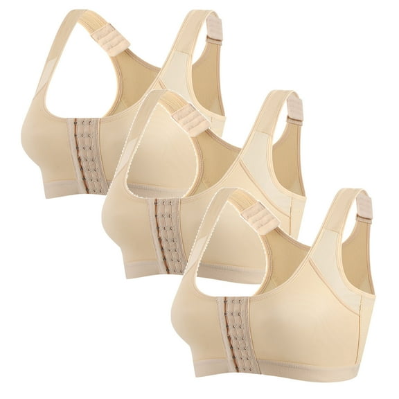 ylioge 3 Pack Sports Bras for Women S-5XL Plus Size Front Closure Bralettes No Underwire Push Up High Support Workout Underwear Bra